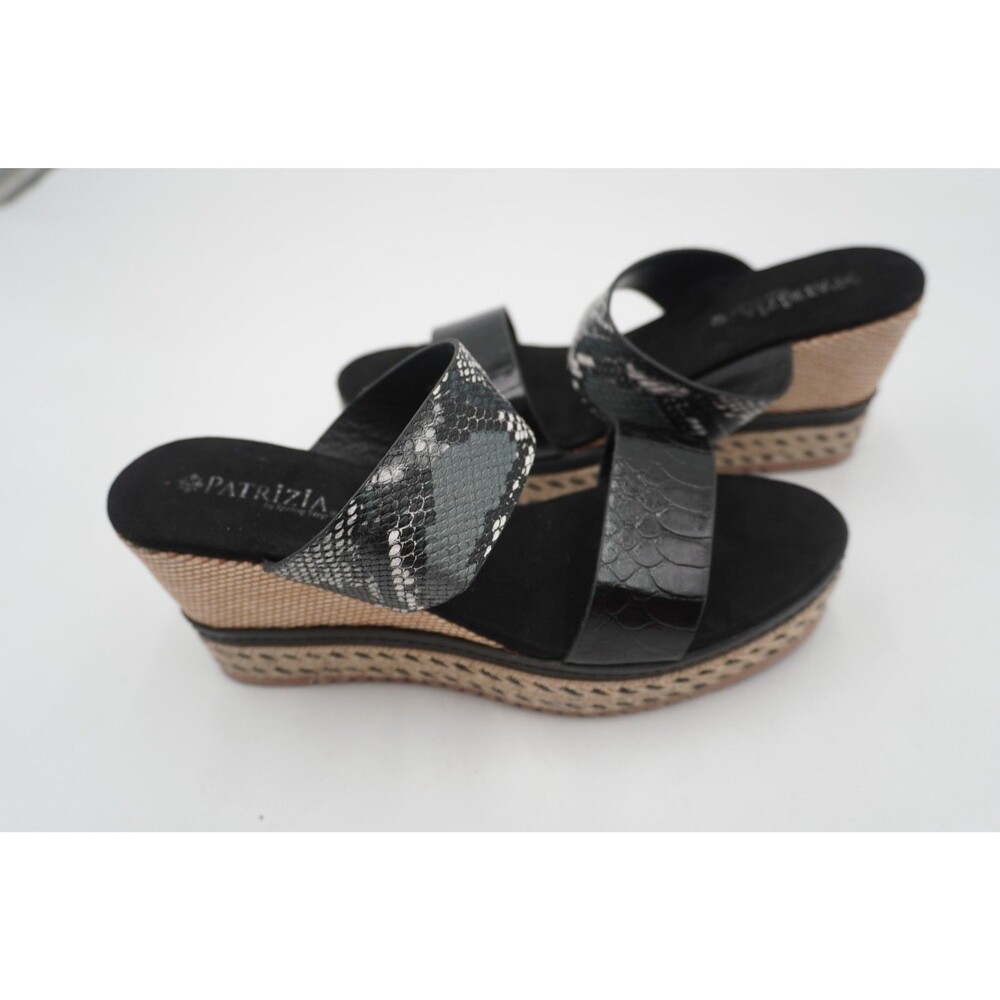 Patrizia by Spring Step Black Faux Python Snake Skin Wedge Platform Slides Sz 40